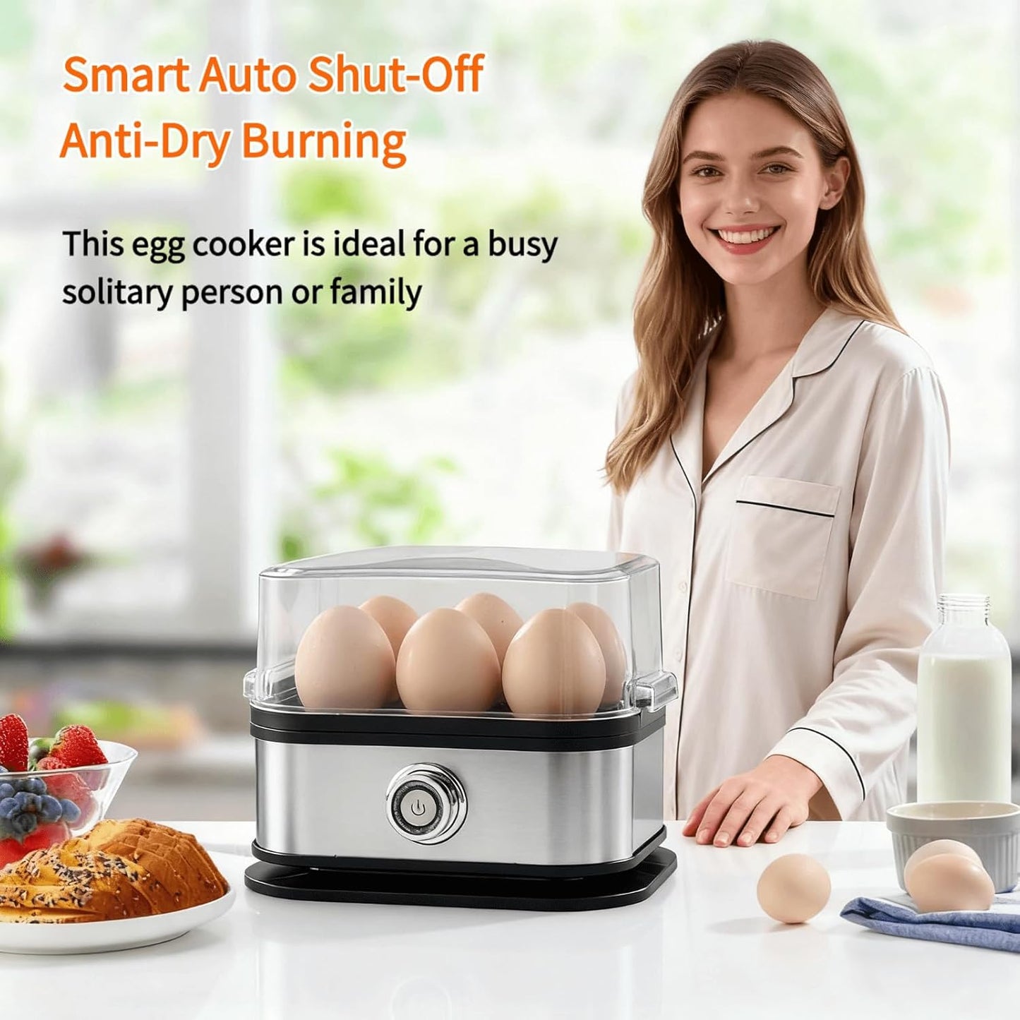 Rapid Egg Cooker - Electric Stainless Steel, 6-Egg Capacity, Soft/Medium/Hard Boiled, BPA Free