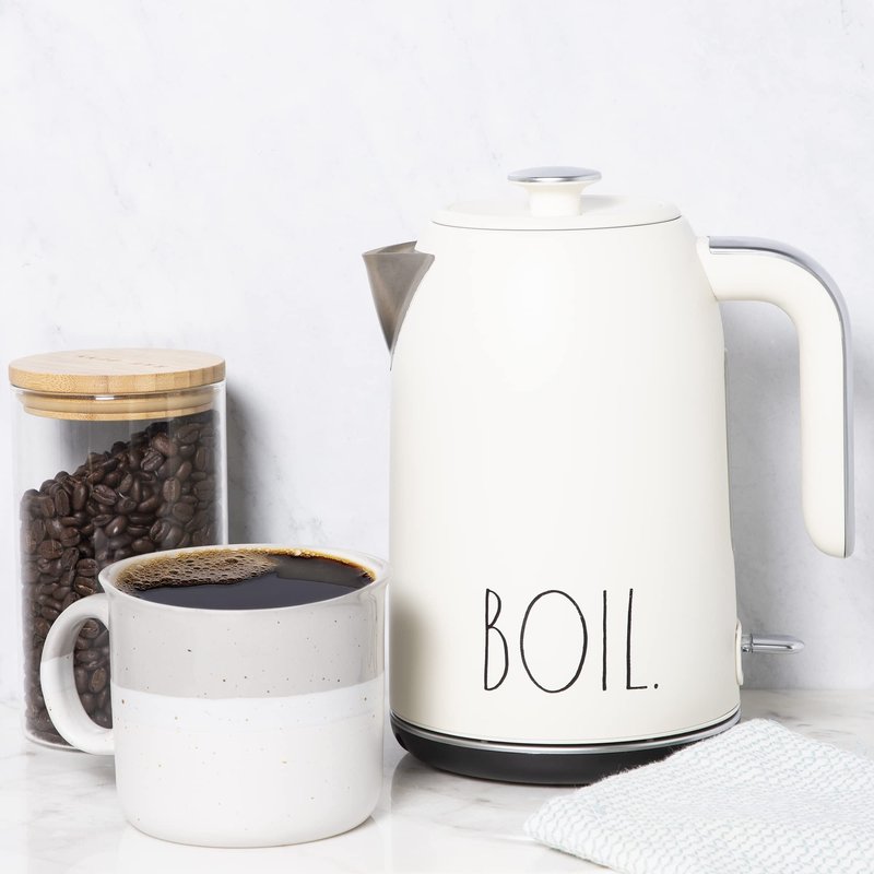 Rae Dunn Electric Hot Water Kettle - Stainless Steel Coffee Maker, Tea Kettle, Swivel Base, With Automatic Shut Off Boil-Dry Protection, Easy Pour Pitcher, 1500 Watt Boiling Power, 1.7 Liters, Cream