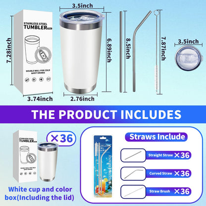 HAOLI 36 Pack, 20oz Stainless Steel Bulk Tumblers with Lids and Straws, Leakproof Double Wall Travel Mug for Hot/Cold Drinks, Home Office Outdoor Party, Durable Powder Coated Insulated Cup/White