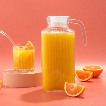 JoyJolt 60oz Glass Pitcher with Lid (2 Lids) - Beverage Serveware and Storage Container for Cold Drinks and Liquids. Juice Container, Water Jug, Fridge Pitcher for Iced Tea or Milk