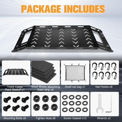 W&JWN Rear Trunk Cargo Rack Basket Tray Compatible with Jeep Wrangler JK JKU JL JLU 4-Door Hardtops 2007-2026 Sturdy Steel Interior Luggage Rack Shelf for Camping Trip Gear（400LBS）