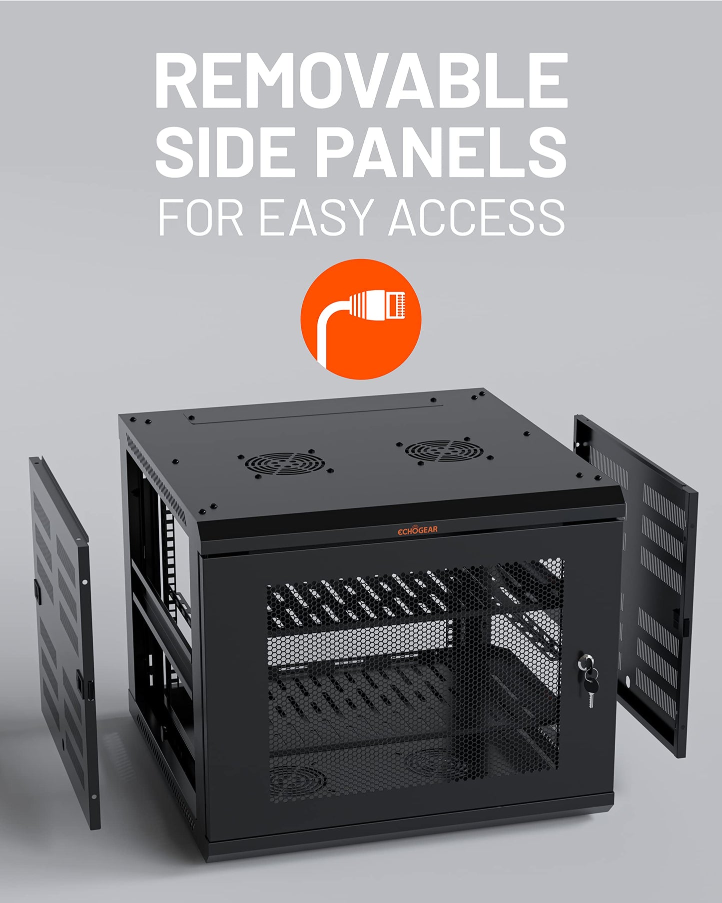 ECHOGEAR 9U Network Rack - Enclosed Wall Mount Rack Kit Includes 2X 1U Shelves, Pre-Mounted Fan, Lockable Door & Hardware - 600mm Depth Fits All Your AV Gear