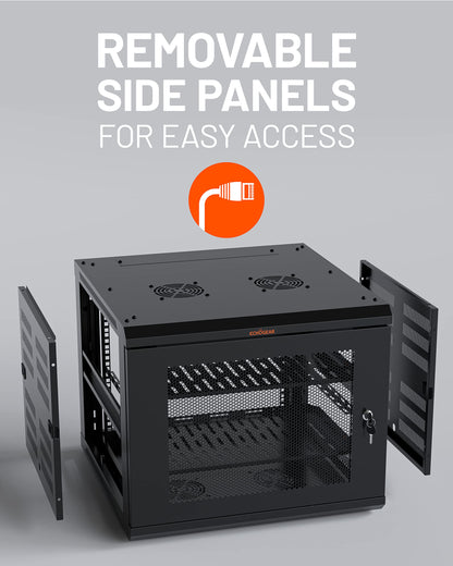 ECHOGEAR 9U Network Rack - Enclosed Wall Mount Rack Kit Includes 2X 1U Shelves, Pre-Mounted Fan, Lockable Door & Hardware - 600mm Depth Fits All Your AV Gear