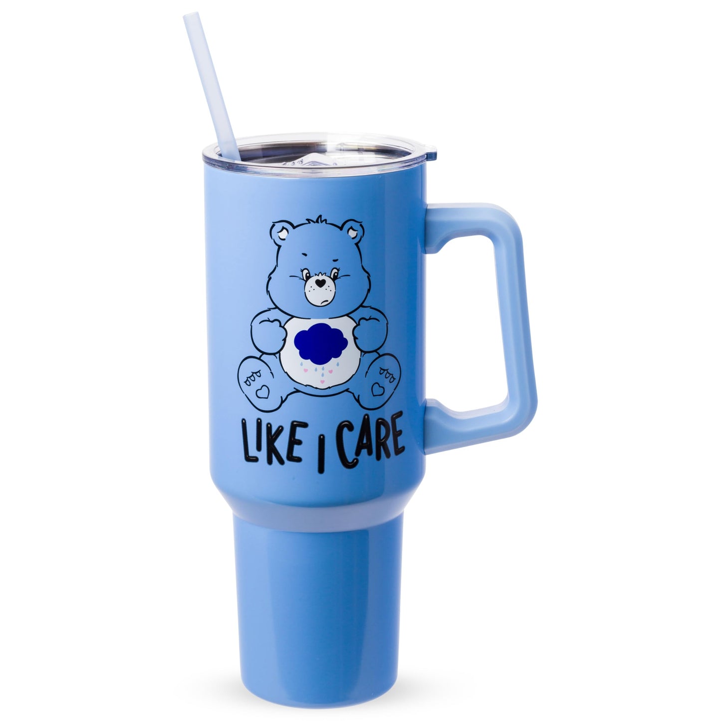 Silver Buffalo Care Bears Grumpy Bear Like I Care Stainless Steel Tumbler with Handle and Straw, Fits in Standard Cup Holder, 40 Ounces (Pack of 12)