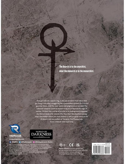 Renegade Game Studios Modiphius Vampire: The Masquerade 5e Anarch Hardcover Supplement Book