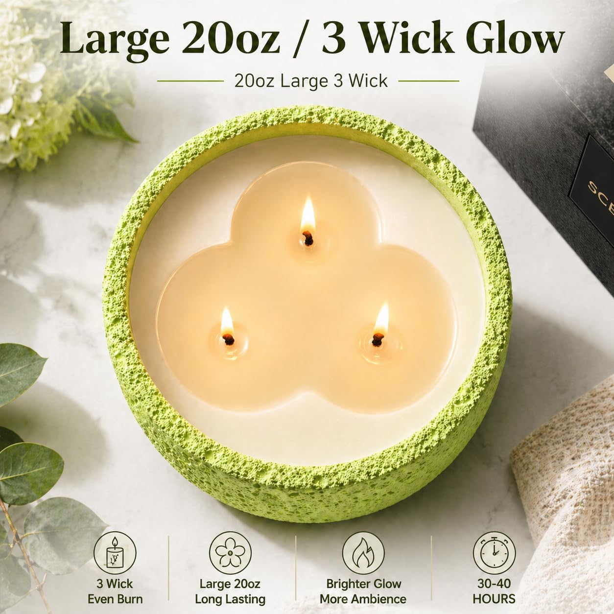 Viyffo 20oz Large Scented Candle - Sage & Bergamot, 3 Wick Non Toxic Soy Candles for Women & Men, Matte Green Ceramic Jar, Luxury Home Fragrance, Elegant Room Decor & Premium Gift