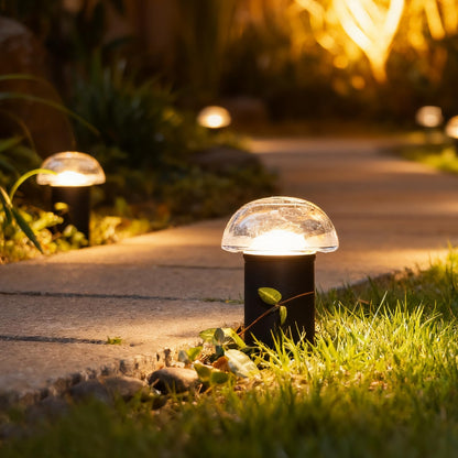 VENUS MANUFACTURING Low Voltage Landscape Pathway Lighting 6PK 1.5W LED Mushroom Lights 35Lumen Wired Walkway Light 3000K Warm White Driveway & Sideway Lights Metal Black Finish with Connector Stake