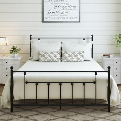 Golden Gate Beds Victorian Style Metal Platform Bed Frame with Antique Wrought Iron-Art Headboard and Footboard, Classic Cama Steel Mattress Foundation, No Box Spring Needed, Full Size, Black Finish