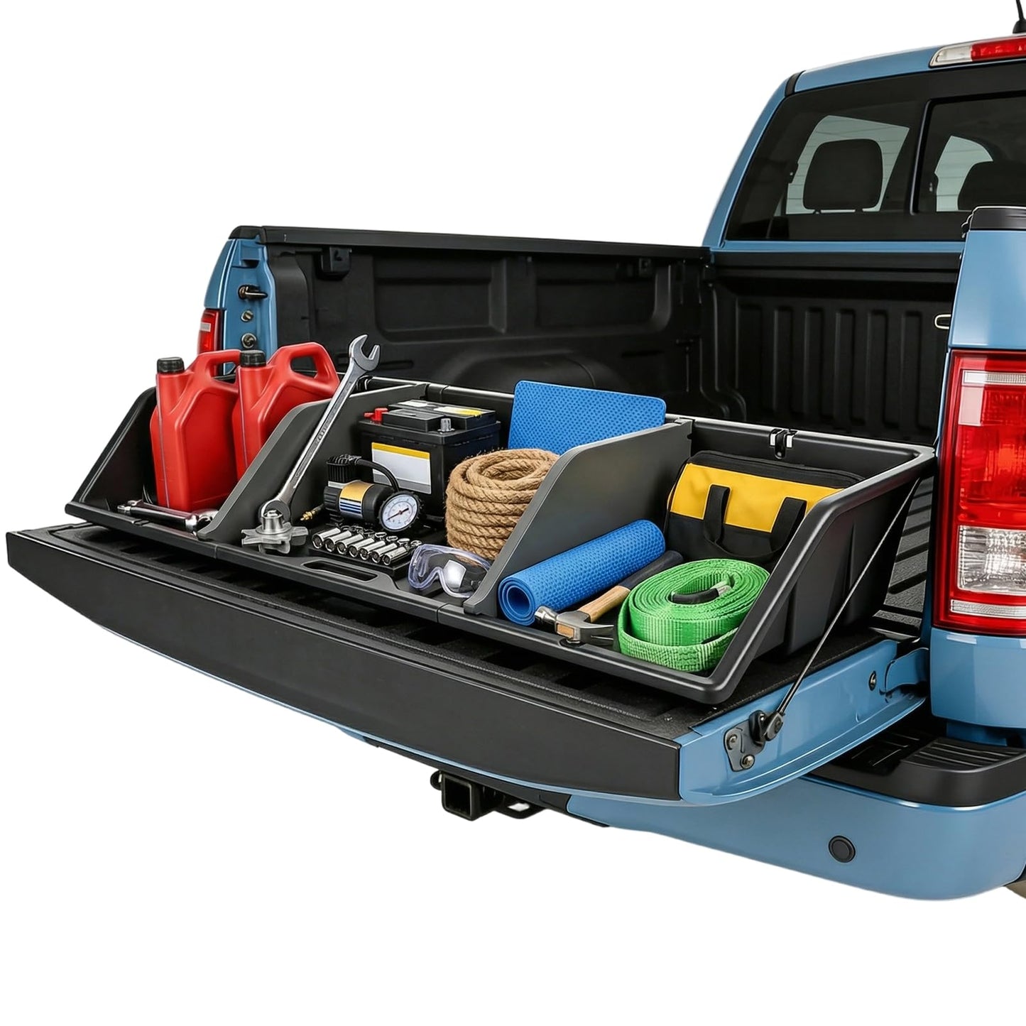 GEARLAST 52 inch Truck Bed Cargo Box, Truck Bed Organizers and Storage,Truck Bed Storage System with Isolation Netting and Tarpaulin, Tailgate-Slide Design for Effortless Loading/Unloading