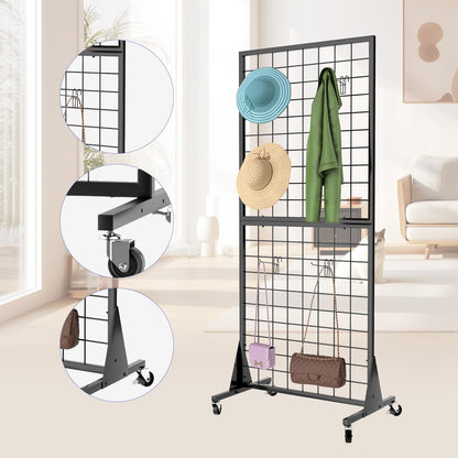 DEYEGELEA 4-Pack 2'x5.5' Ft Gridwall Panel Display Stands Heavy Duty Floor Standing Retail Display Rack with Triangle Base for Retail Art Show With 20 Hooks