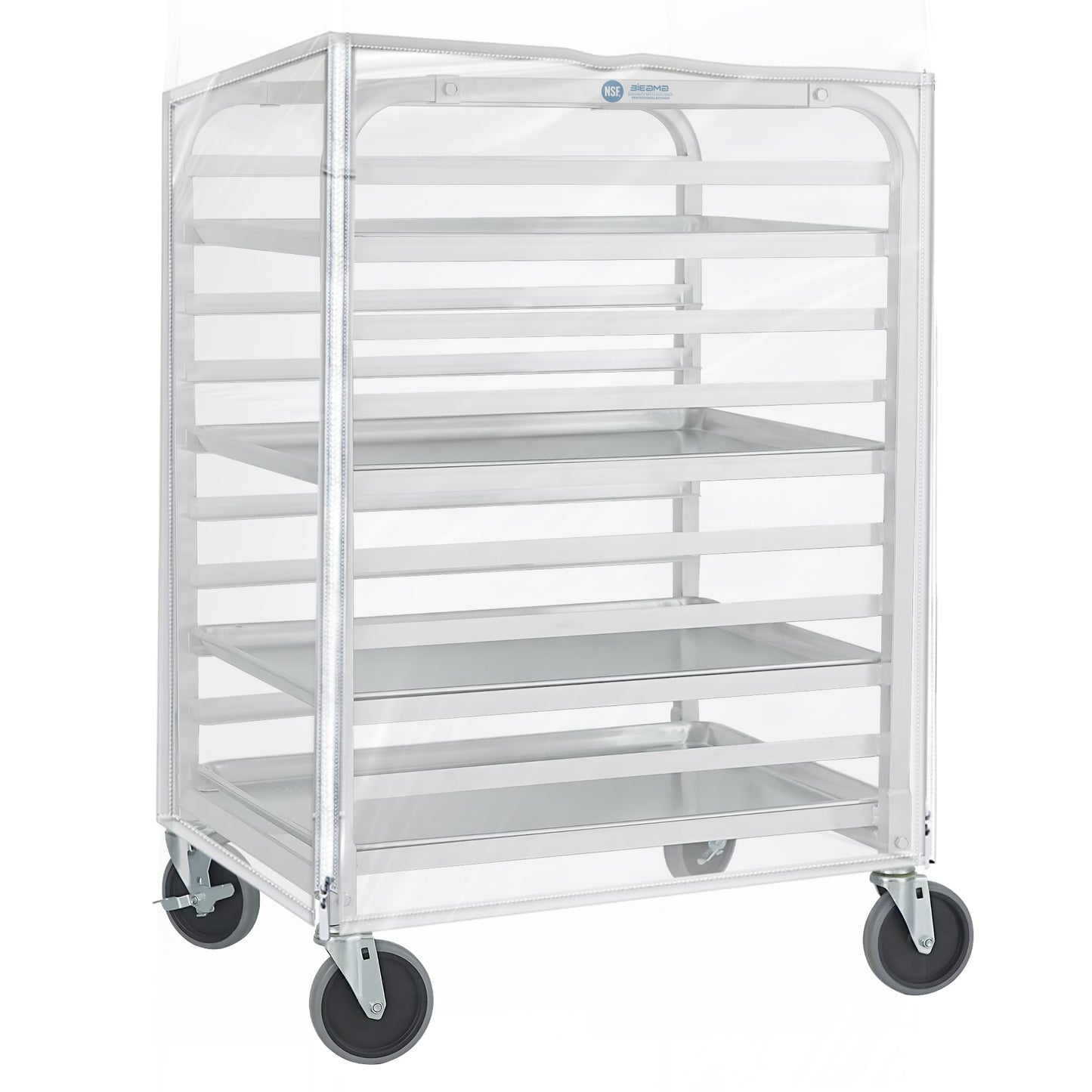 BIEAMA 10-Tier Sheet Pan Rack with Cover, NSF Bun Pan Rack, Aluminum Bakery Rack, Home Commercial Kitchen Bakery Cooling, 4 Wheels