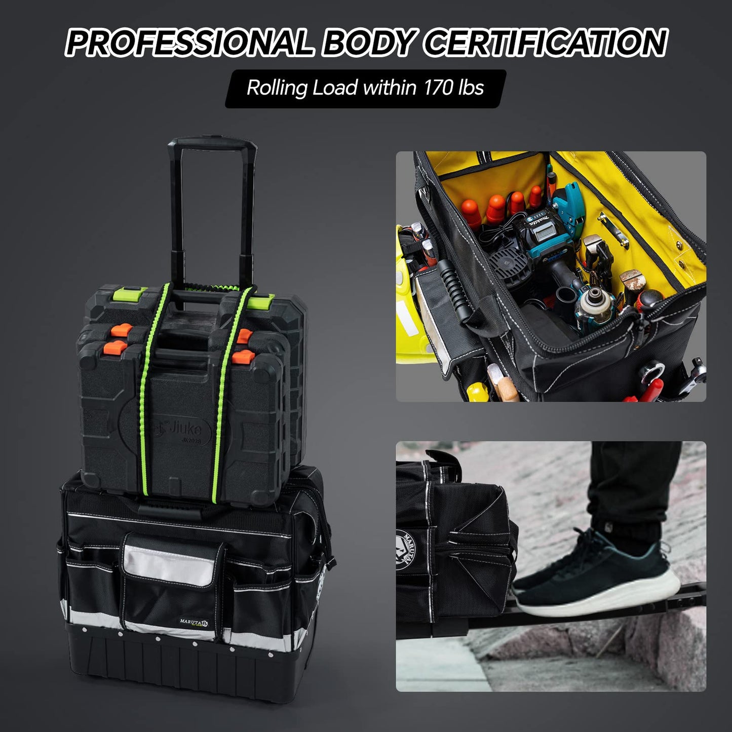 MARUTAI 18'' Rolling Tool Bag, Waterproof Tool Bag with Wheels, Portable Storage Organizer Rolling Tool Tote, fits in all cars/trucks/vans/motorcycles