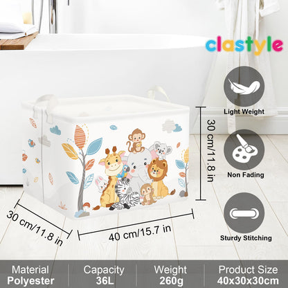 Clastyle Simple Animals Baby Laundry Hamper Kid Storage Basket Boys Girls Gift Toy Box Collapsible Clothes Organizer Nursery Bin for Bedroom,Elephant Giraffe,40 * 30 * 30 cm