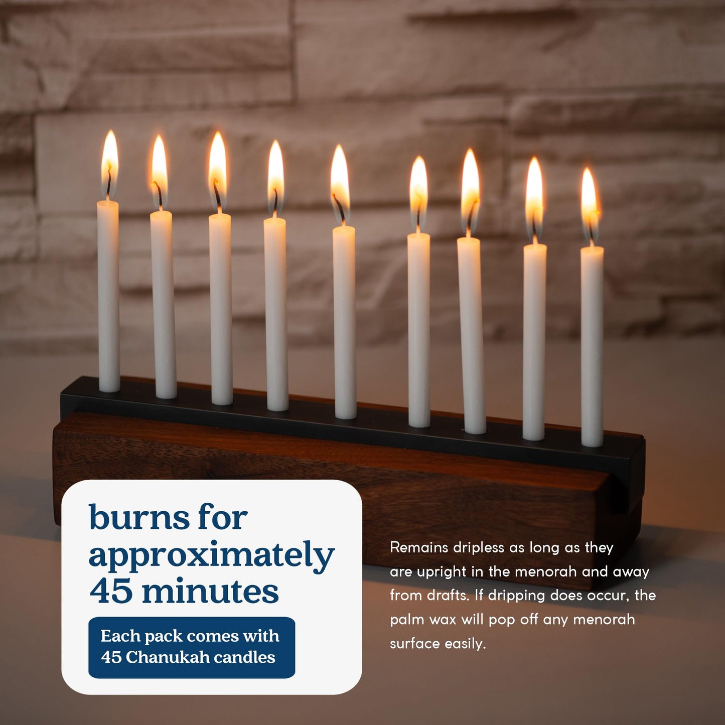 GoodLight Hanukkah (Chanukah) Candles | 45 Minute Burn Time | Dripless Paraffin Free Menorah Candles (45 Count)