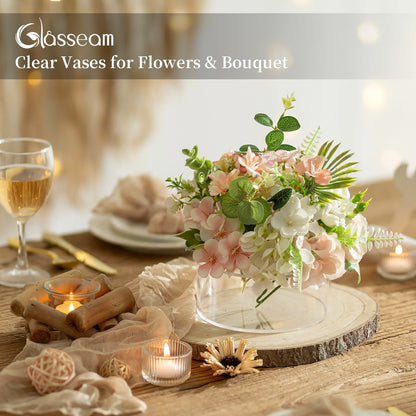 Glasseam Acrylic Flower Vase for Centerpieces: Set of 6 Wedding Party Dining Room Table Decorations, Cylinder Round Clear Vases with 13 Holes (5.9in)