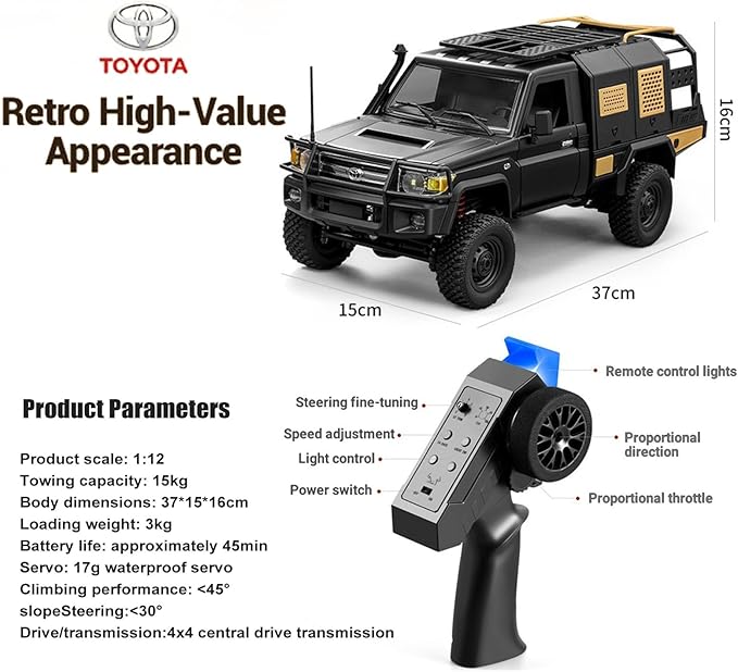 YIKESHU Rc Cars for Adults 2-Speed 2.4GHz Proportional Control Remote Control Car with LED Lights RC Rock Crawler 4X4 for Outdoor Indoor (Silver)