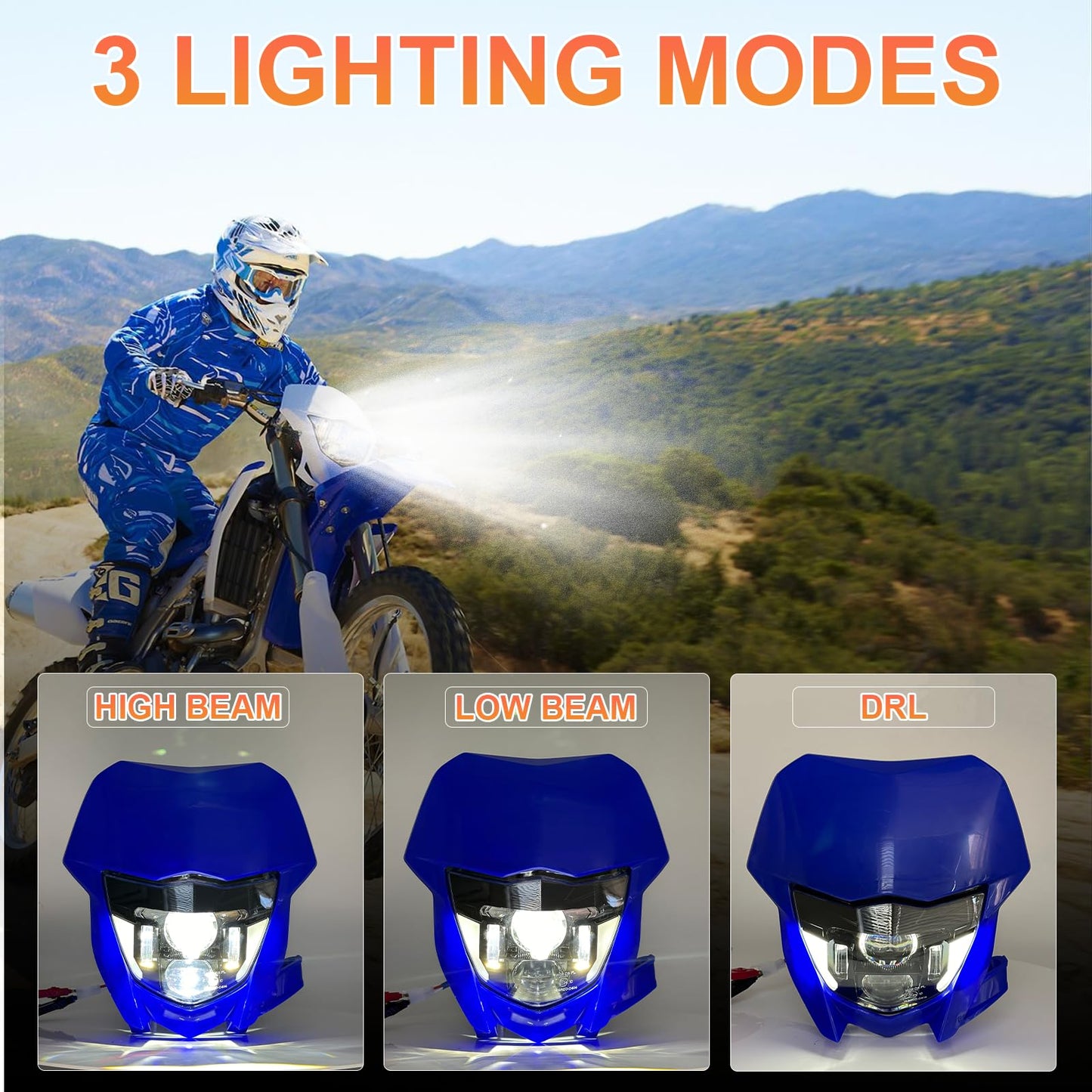 bamotoop Dirt Bike Headlight LED Motorcycle Headlamp Kit with High Beam Low Beam DRL for Yamaha WR250 250F WR450 450F 2002-2025