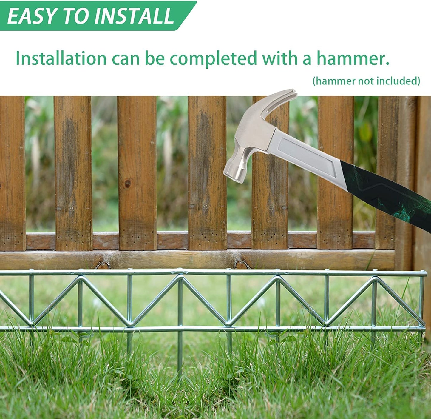 GRELWT 15 Pack 32" L x 10" H Animal Barrier Fence, No Dig Fence Patented Product, 5.5mm Galvanized Stakes with 2.1" Spacing, Anti Digging for Dogs Outdoor Yard Patio, Total 40Ft(L) X 10in(H) Silver