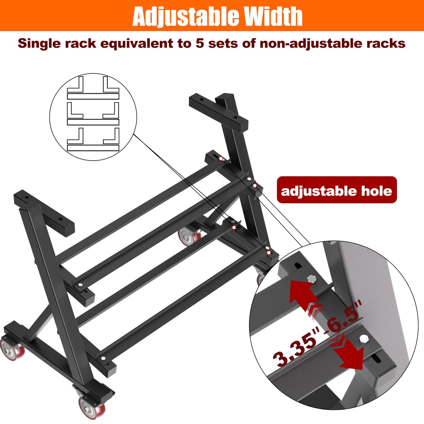 CHICAURA 3 Tier Dumbbell Rack with Lockable Wheels, 1200LBS Rolling Weight Rack for Home Gym, Heavy Duty Adjustable Dumbbell Holder for Kettlebell & Free Weights Storage Organizer