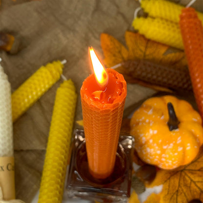 Lacaser Beeswax Taper Candles 14 Pack, 9" Long Candle Sticks, Dripless & Unscented, 4 Hours Burn Time, Fall Colored Candles