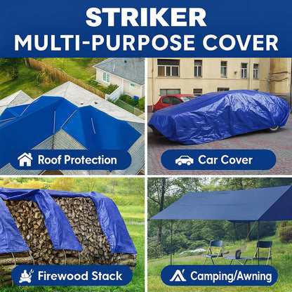 Striker – All Purpose PE Cover with UV Protection, Rust-Resistant Grommets, and Rope-Reinforced Edges (Blue, 40' x 60')