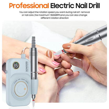 Professional Nail Drill 35000 RPM,SONGMIN Portable Cordless Efile with Bits Kit for Acrylic Nails Gel Polishing Removing,Rechargeable Electric Nail File Machine for Manicure,Pedicure Salon Home,Pink