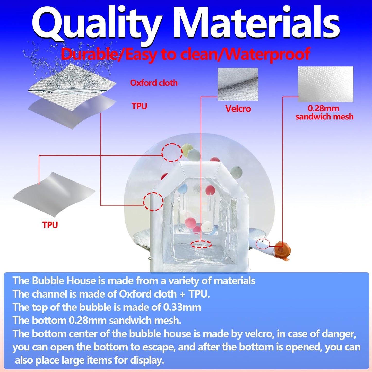 Inflatable Bubble House Dome for Events Inflatable Tent Bubble Balloon House with 450W Air Blower & 600W Air Pump for Party Wedding Birthday Holiday Outdoor Commercial Event (White, 15ft)