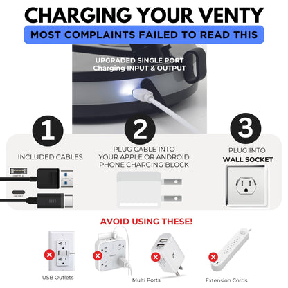 VENTY Portable Fan - Wireless Battery Operated Fan - 4 Speeds - LED Lighting - Carry Case & Remote Control - Cruise Travel - Outdoor Travel RV Power Bank With USB-C Port (Blue with Case)