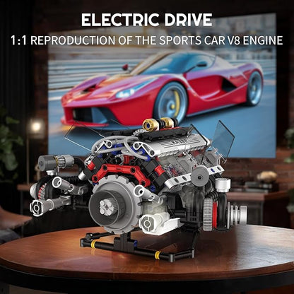V8 Engine Building Blocks Set APP Controlled Combustion Model Kit with Rechargeable Motor Physical Science Experiment Toy for Adults (664 PCS)