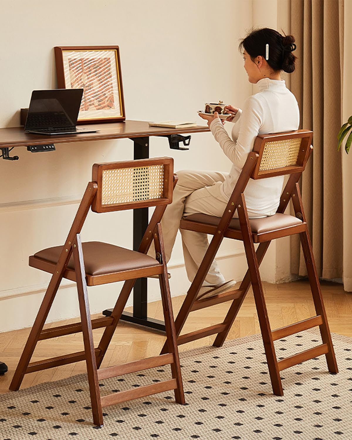 XIZUNRU Folding Chair Bamboo Stackable Folding Chairs,Portable Foldable Chairs for Indoor and Outdoor Events Party Chair for Home Office,Guest Room,Conference Room 1pc (Stool Seat Height: 23.6 inch)