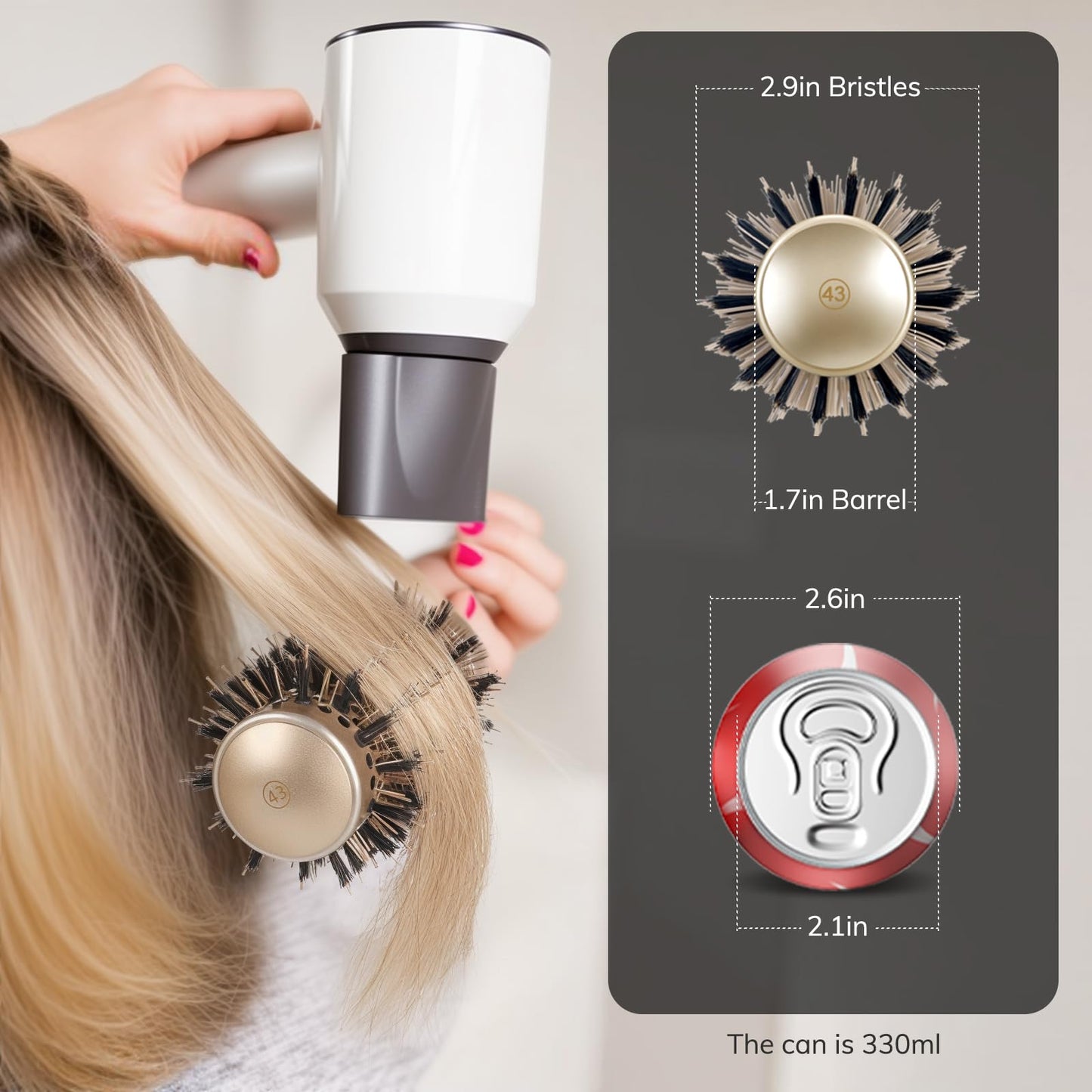 Round Brush for Blow Drying, Nano Thermal Ceramic & Ionic Tech Hair Brush with Boar Bristles, Professional Round Barrel Brush for Styling, Curling & Straightening by Sndyi (2.9 Inch, Barrel 1.7 Inch)