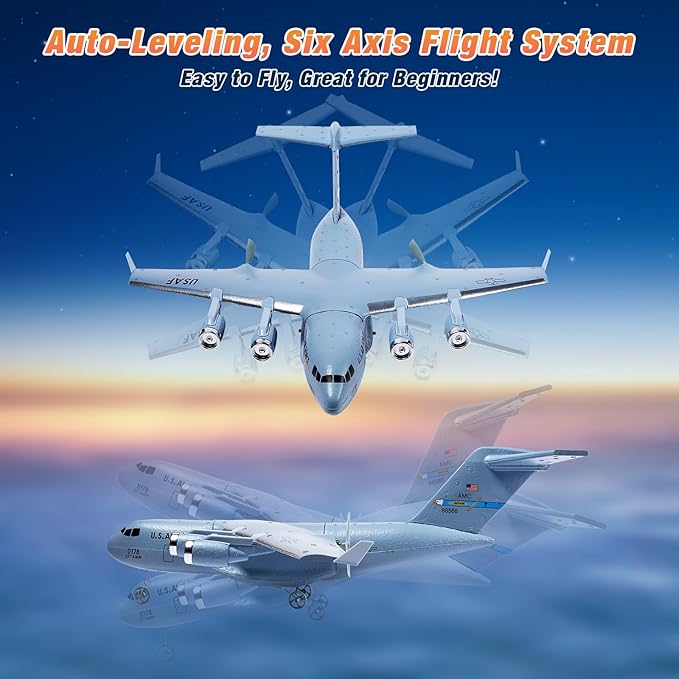 RC Airplane 2CH RC Plane Ready to Fly 2.4GHz C-17 Remote Control Airplane with 6-axis Gyro Stabilizer Globemaster III Military Transport Aircraft for Beginners Boys Kids Adults Patent Pending