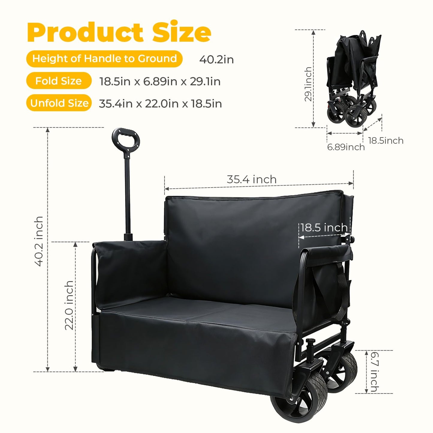 Collapsible Foldable Wagon Cart with Wheels 240L Capacity Folding Sports Wagons, 560LBS Load Large 3-in-1 Grocery Heavy Duty Carts for Sand, Beach, Camping, Fishing