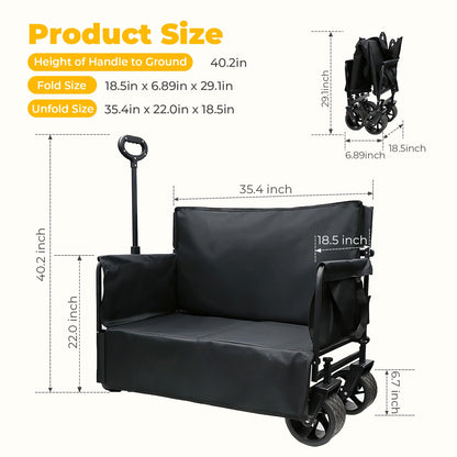 Collapsible Foldable Wagon Cart with Wheels 240L Capacity Folding Sports Wagons, 560LBS Load Large 3-in-1 Grocery Heavy Duty Carts for Sand, Beach, Camping, Fishing