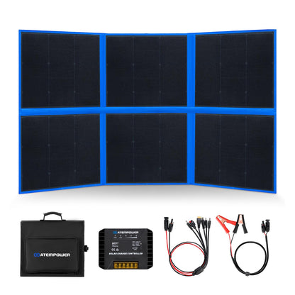 ATEM POWER 300W Portable Solar Panel, Foldable Solar Panel HPBC Chip, 20A MPPT Charger Controller 5V USB Output for 12/24V Battery/Power Station Outdoor Camper RV Hiking Durable Anti Cracking Coating