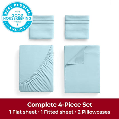 Mellanni Extra Deep Full Sheets - Hotel Luxury Ultra Soft Cooling Bedding - Wrinkle & Stain Resistant (Full, Aqua)