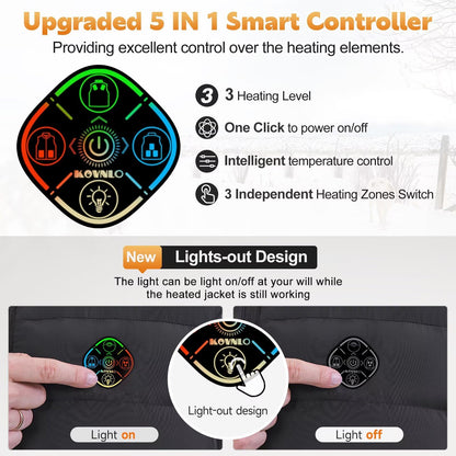 KOVNLO Heated Vest for Men With Battery Pack Included, Smart Controller with Lights-out Design, Electric Heated Jackets