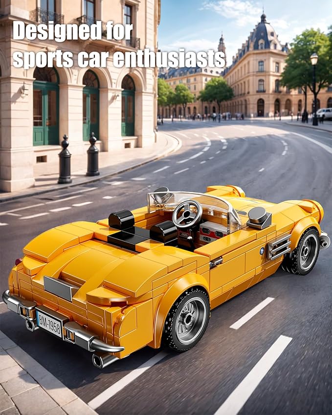 Sports Cars Building Blocks Set with Display Case Retro Race Car Building Toys Collectible Model Cars for Home Decor Christmas Birthday Gift for Adults and Kids Boys 8-12(313Pcs)