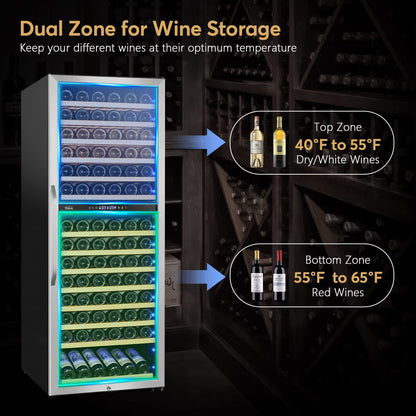 Velieta 24 Inch Wine Cooler Fridge Dual Zone, Professional Large Capacity High Wine Refrigerator with Powerful Compressor, Quiet Operation and Elegant Design-KMHJ408D