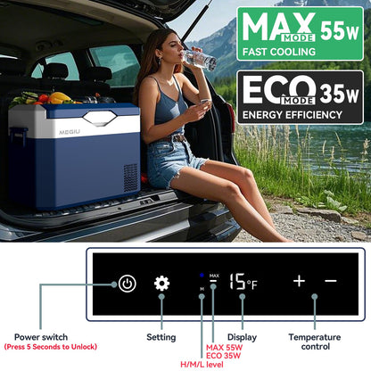 Megiu Car Refrigerator Portable 12V Fridge 32 Quart 12 Volt Freezer Compressor Cooler 12V/24V DC 110～240 V AC for Truck Van RV Camper SUV and Home Use