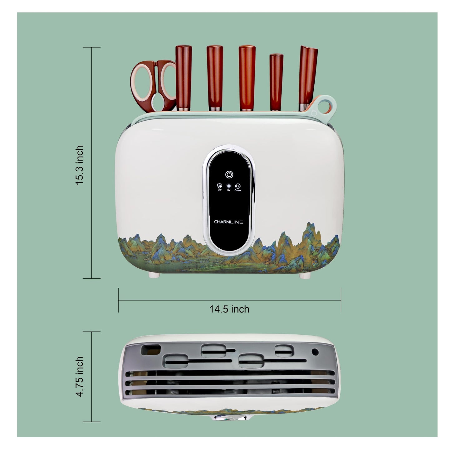 Charmline Smart Cutting Board and Knife Set with Holder, Double Cleaning and Drying Function, Space Saving Smart Home Gadgets, Keeping Kitchen Clean and Tidy, Brown