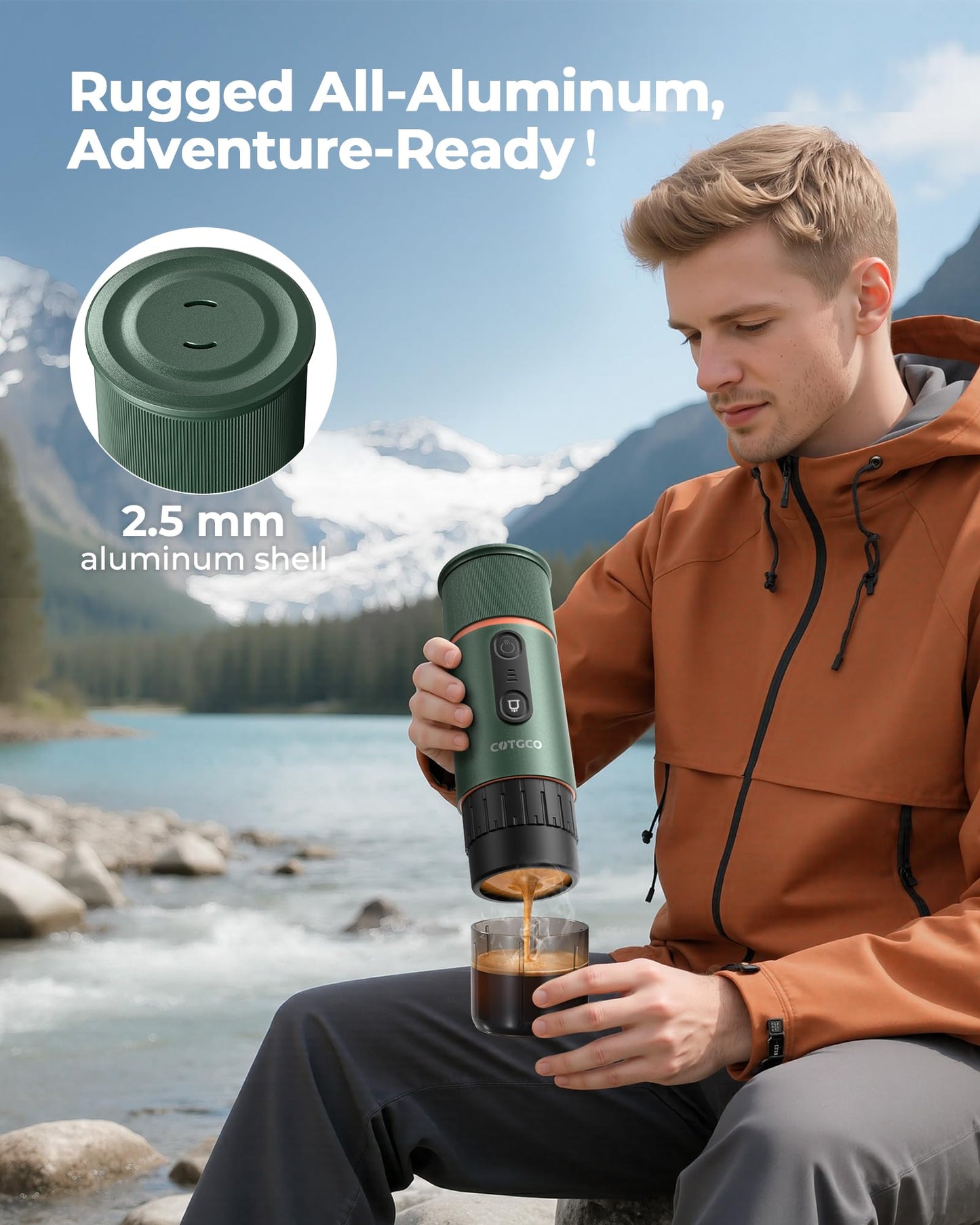 COTGCO Portable Espresso Coffee Maker, Travel Coffee Maker for Camping, 20 Bar Self‑Heating Rechargeable with USB-C, with NS Capsule for Car/Travel/Camping