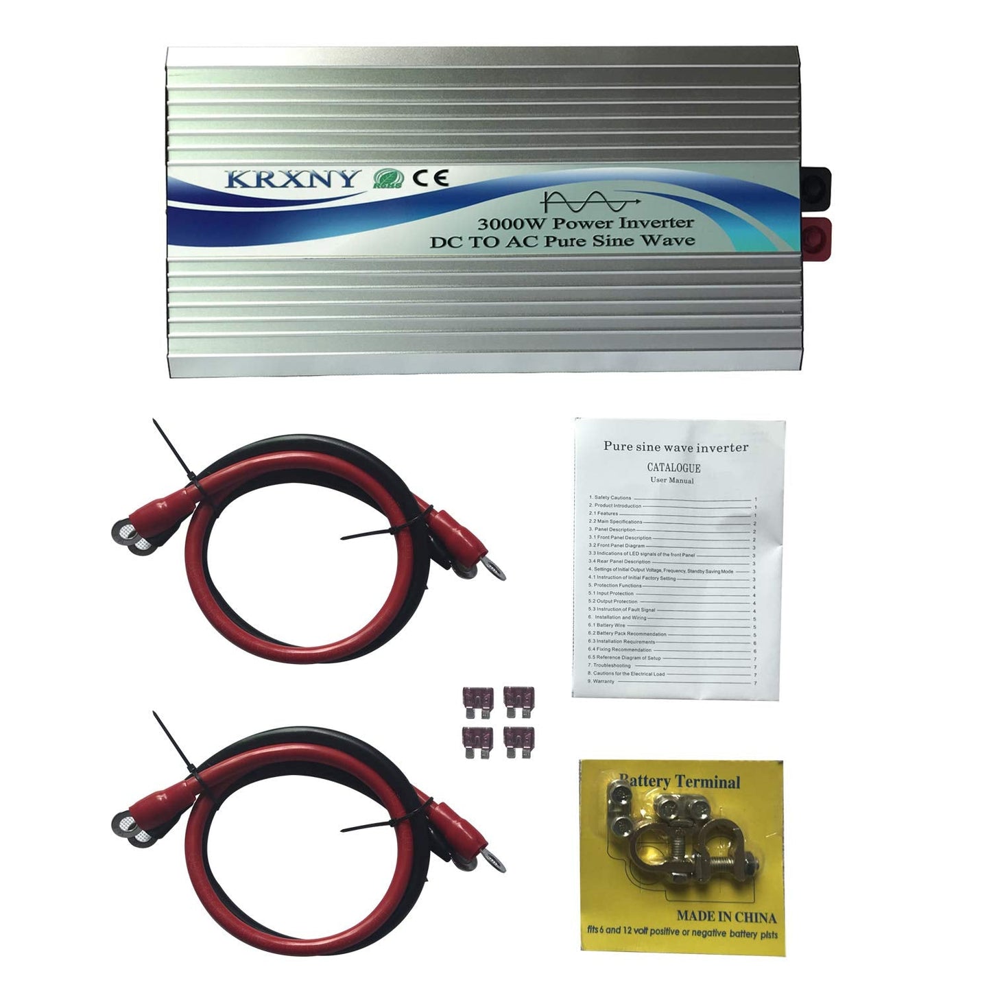 KRXNY 3000W Off Grid Pure Sine Wave Power Inverter 24V DC to 110V 120V AC with LCD Display for RV Camping Truck Home Solar