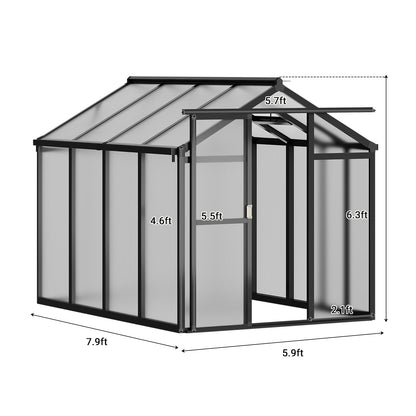 Garvee 6 X 8 Ft Greenhouse, Greenhouses for Outside, Polycarbonate Greenhouse with Aluminum Frame, Lockable Door and Ajustable Roof Vent for Backyard, Green Houses for Outside Garden Backyard, Patio