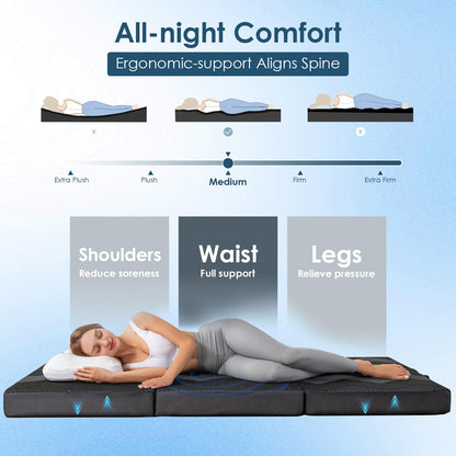 INGEROOM Foldable Mattress Queen - Memory Foam 6 inch Trifold Mattress for Camping, with Portable Handle, Non-Slip Folding Floor Bed Sofa for Guest Travel Yoga, Washable Breathable Cover