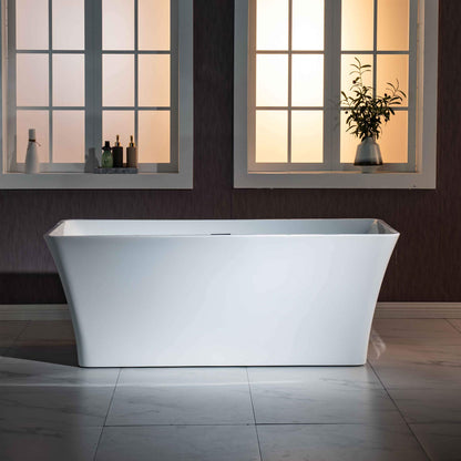 WOODBRIDGE 59" Acrylic Freestanding Bathtub Contemporary Soaking White Tub with Brushed Gold Overflow and Drain，BTA1509 -BG-Drain &O
