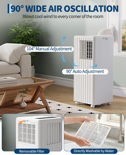 Garvee 8000 BTU Portable Air Conditioner, 3-in-1 Cooling, Dehumidifying & Fan for Rooms Up to 350 Sq. Ft | Quiet Sleep Mode | Energy-Saving 24-Hr Timer | AC Unit w/Remote & Full Window Kit, White