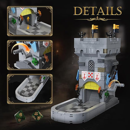 Dice Tower Castle Building Set Creative Tabletop Games Toy with 7-Die Polyhedral Dice for DND Pathfinder Suitable for Gamers and Enthusiasts