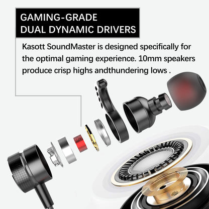 KASOTT SoundMaster Pro V1 - Gaming Earphones with Dual Audio Drivers,Battle Buds,in-Line Mic with Mute and Volume Control, Compatible with Xbox Series,Xbox One,PS5,PS4,Switch,Pc with 3.5mm Aux