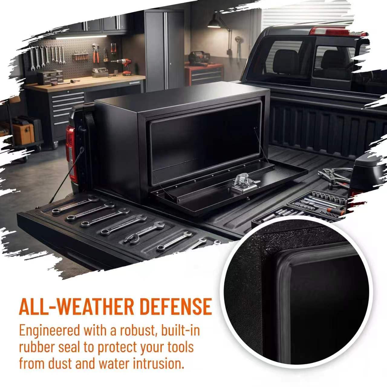 YRCHOFQU 30×12×14 Underbody Truck Tool Box, Heavy Duty Steel Underbody Toolbox with T-Handle Lock & Weatherproof Seal, Lockable Truck Trailer Tool Box for Pickup, Flatbed, RV, Van, Utility Vehicles
